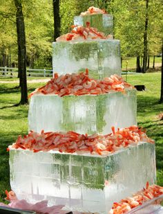 Shrimp on ice block